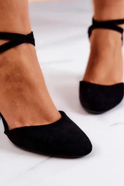 Damskie Buty Sergio Leone Czółenka Zamszowe Na Słupku Sergio Leone SK851 Czarne