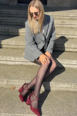 Damskie Boto Czółenka Ze Szpiczastymi Noskami I Zdobionymi Paseczkami Na Słupku Bordowe Verithas