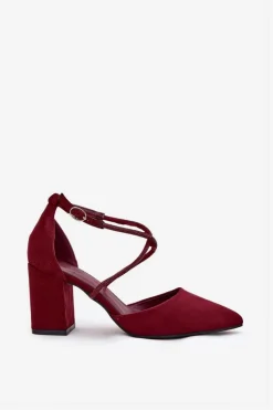 Damskie Boto Czółenka Ze Szpiczastymi Noskami I Zdobionymi Paseczkami Na Słupku Bordowe Verithas