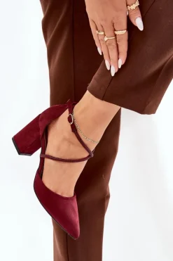 Damskie Boto Czółenka Ze Szpiczastymi Noskami I Zdobionymi Paseczkami Na Słupku Bordowe Verithas