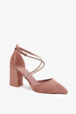 Boto Czółenka Zamszowe|Czółenka Na Słupku*Czółenka Ze Szpiczastymi Noskami I Zdobionymi Paseczkami Na Słupku Ciemnobeżowe Verithas