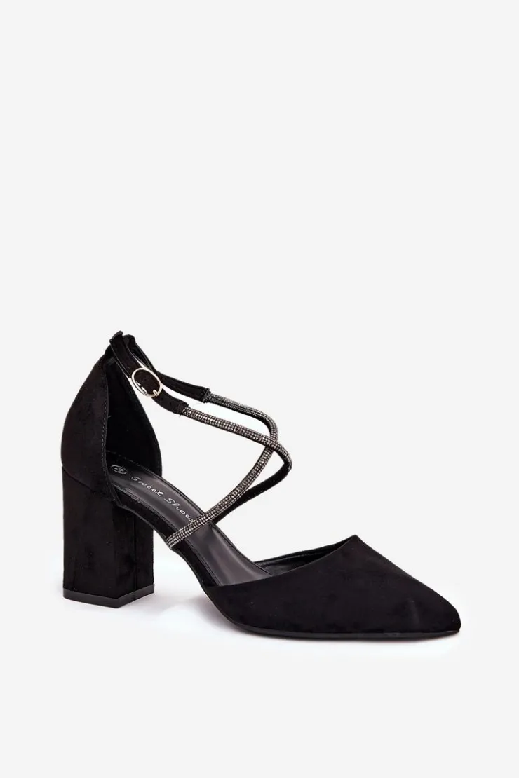 Hot Boto Czółenka Ze Szpiczastymi Noskami I Zdobionymi Paseczkami Na Słupku Czarne Verithas