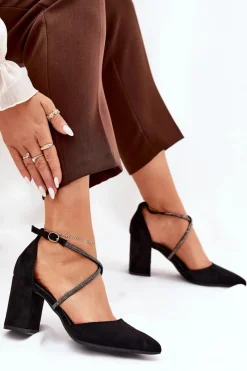 Hot Boto Czółenka Ze Szpiczastymi Noskami I Zdobionymi Paseczkami Na Słupku Czarne Verithas