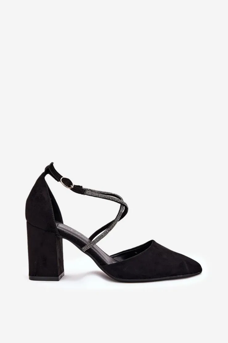 Hot Boto Czółenka Ze Szpiczastymi Noskami I Zdobionymi Paseczkami Na Słupku Czarne Verithas