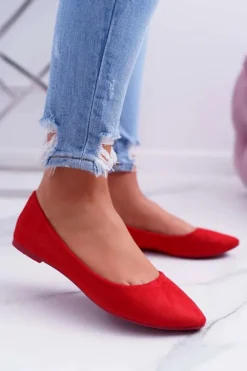 Boto Baleriny Klasyczne*Czerwone Damskie Balerinki Zamsz Bueno