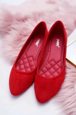 Boto Baleriny Klasyczne*Czerwone Damskie Balerinki Zamsz Bueno