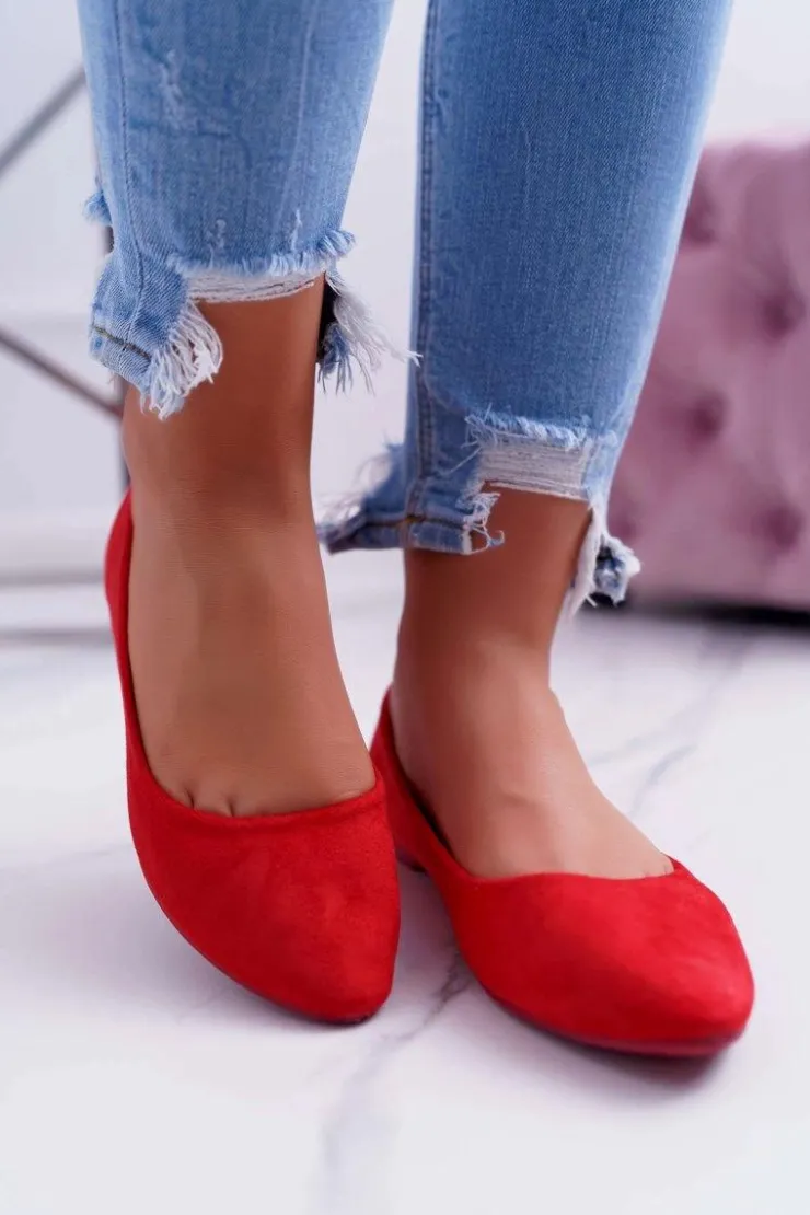 Boto Baleriny Klasyczne*Czerwone Damskie Balerinki Zamsz Bueno