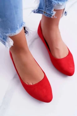 Boto Baleriny Klasyczne*Czerwone Damskie Balerinki Zamsz Bueno