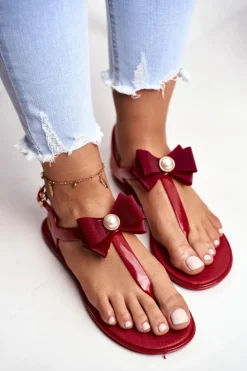 New Boto Czerwone Damskie Gumowe Sandałki Japonki Kokarda Etta