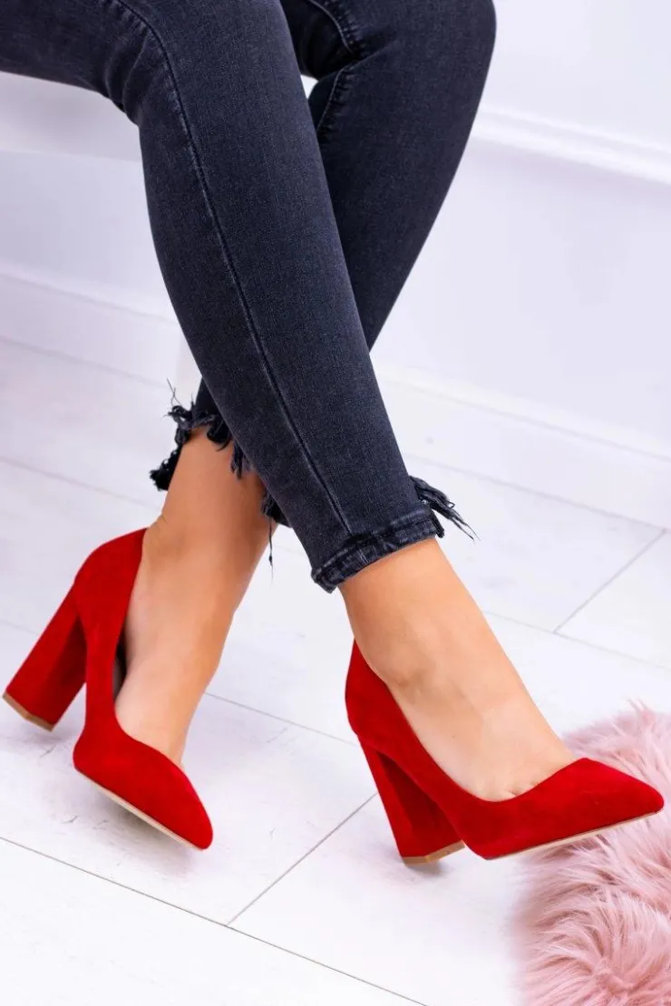 Damskie Boto Czerwone Damskie Zamszowe Czółenka Na Słupku Celine