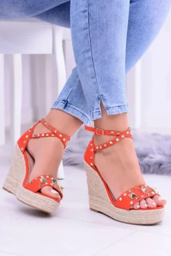 Discount Boto Czerwone Sandały Na Koturnie Espadryl Ćwieki Dżety Narumi