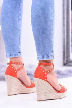 Discount Boto Czerwone Sandały Na Koturnie Espadryl Ćwieki Dżety Narumi