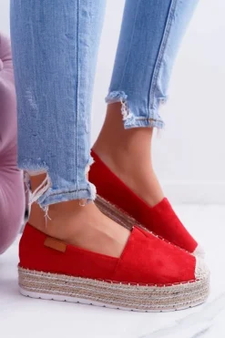 Damskie Boto Czerwone Wsuwane Zamszowe Espadryle Mariako