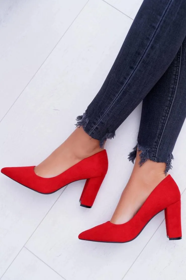 Boto Czółenka Zamszowe|Czółenka Na Słupku*Czerwone Zamszowe Czółenka Satisfied