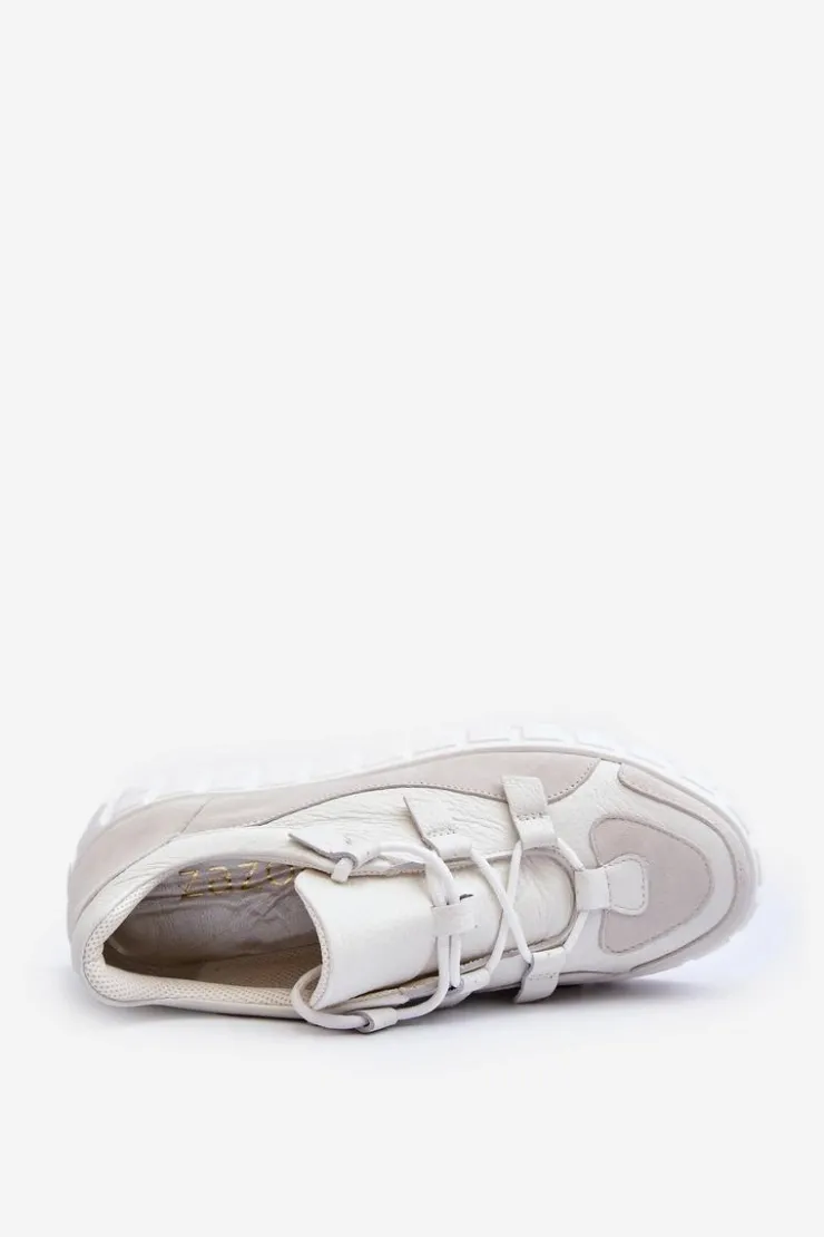 Zazoo Buty Sportowe Na Platformie|Sneakersy Damskie*Damskie Skórzane Buty Sportowe Na Platformie M01/1 Jasnobeżowe