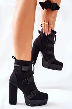 Boto Botki Na Słupku|Czarne Botki*Damskie Aksamitne Botki Na Słupku Czarne Hurry Up