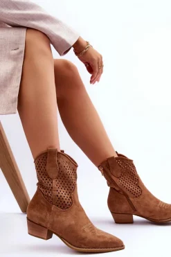 Online Boto Damskie Ażurowe Botki Kowbojki Camel Reeds