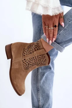 Zazoo Botki Wiosenne|Botki Skórzane*Damskie Ażurowe Botki Lewski Shoes 3305/2 Beżowe