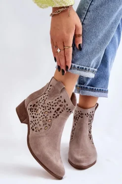 Boto Botki Wiosenne|Botki Ażurowe*Damskie Ażurowe Botki Lewski Shoes 2909 Jasnobrązowe