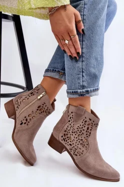 Boto Botki Wiosenne|Botki Ażurowe*Damskie Ażurowe Botki Lewski Shoes 2909 Jasnobrązowe
