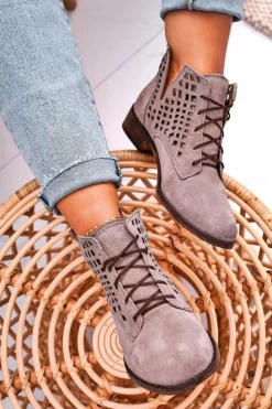 Damskie Boto Damskie Ażurowe Botki Zamszowe Cappuccino Susannah