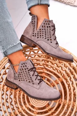 Damskie Boto Damskie Ażurowe Botki Zamszowe Cappuccino Susannah
