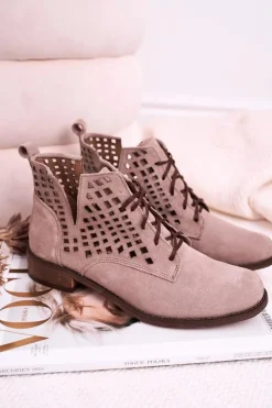 Damskie Boto Damskie Ażurowe Botki Zamszowe Cappuccino Susannah