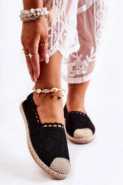 Boto Czarne Espadryle*Damskie Ażurowe Espadryle Wsuwane Czarne Letisa