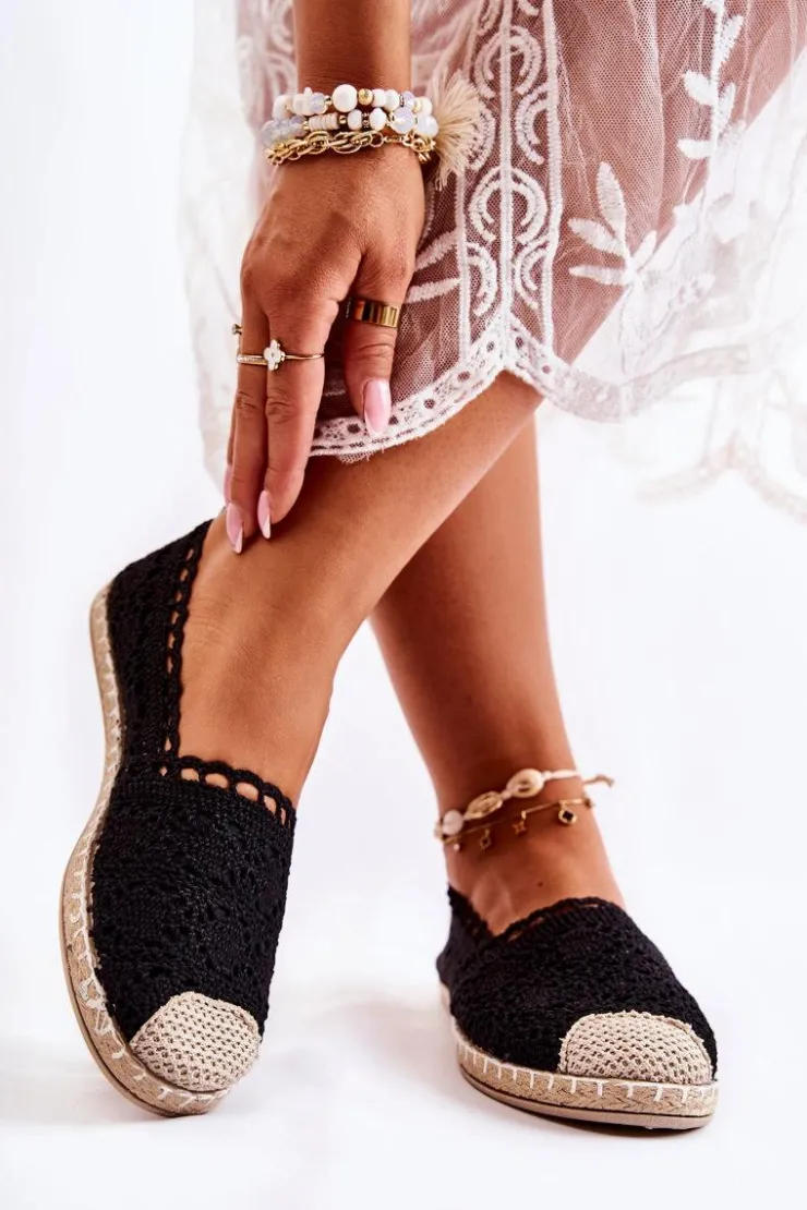 Boto Czarne Espadryle*Damskie Ażurowe Espadryle Wsuwane Czarne Letisa