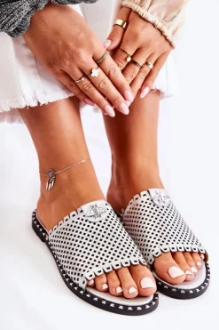 Hot Buty damskie Vinceza Damskie Ażurowe Klapki Z Ozdobą Srebrne Terrys