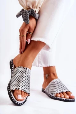 Hot Buty damskie Vinceza Damskie Ażurowe Klapki Z Ozdobą Srebrne Terrys