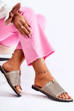 Damskie Buty damskie Vinceza Damskie Ażurowe Klapki Z Ozdobą Złote Terrys