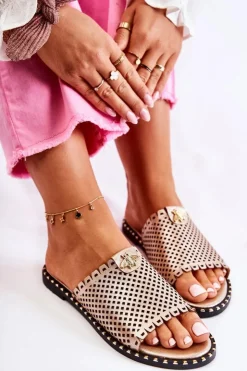 Damskie Buty damskie Vinceza Damskie Ażurowe Klapki Z Ozdobą Złote Terrys