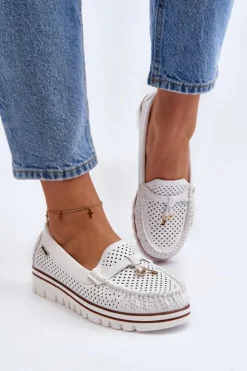 Boto Mokasyny Damskie Skórzane*Damskie Ażurowe Mokasyny Białe Twista