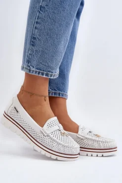 Boto Mokasyny Damskie Skórzane*Damskie Ażurowe Mokasyny Białe Twista