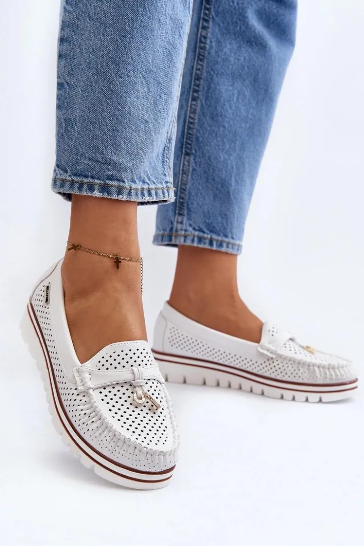 Boto Mokasyny Damskie Skórzane*Damskie Ażurowe Mokasyny Białe Twista