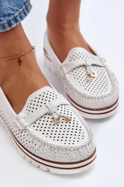 Boto Mokasyny Damskie Skórzane*Damskie Ażurowe Mokasyny Białe Twista