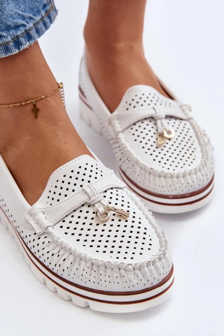 Boto Mokasyny Damskie Skórzane*Damskie Ażurowe Mokasyny Białe Twista