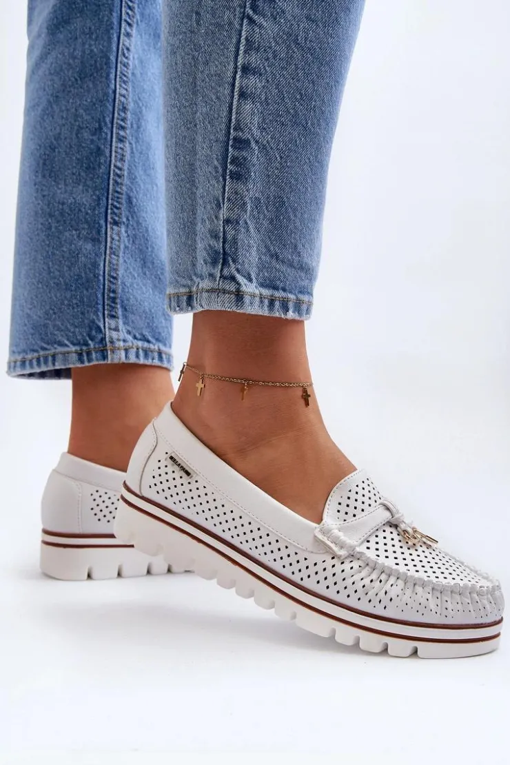 Boto Mokasyny Damskie Skórzane*Damskie Ażurowe Mokasyny Białe Twista