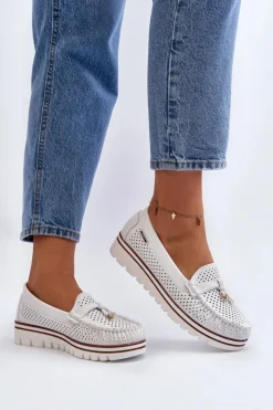 Boto Mokasyny Damskie Skórzane*Damskie Ażurowe Mokasyny Białe Twista