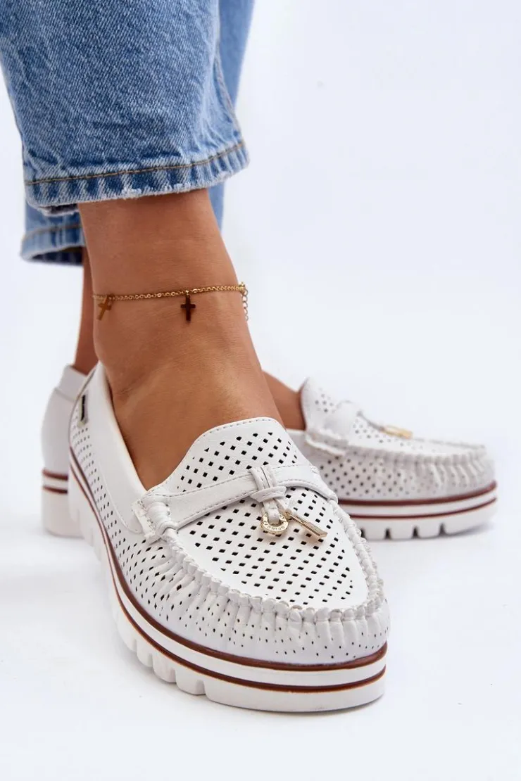 Boto Mokasyny Damskie Skórzane*Damskie Ażurowe Mokasyny Białe Twista