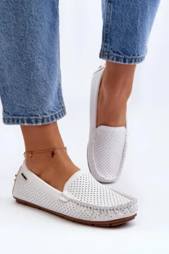 Boto Damskie Ażurowe Mokasyny Białe Rasirna