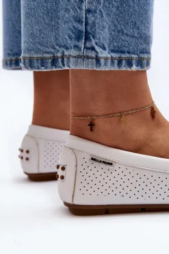 Boto Damskie Ażurowe Mokasyny Białe Rasirna