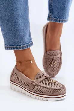 Damskie Boto Damskie Ażurowe Mokasyny Beżowe Twista