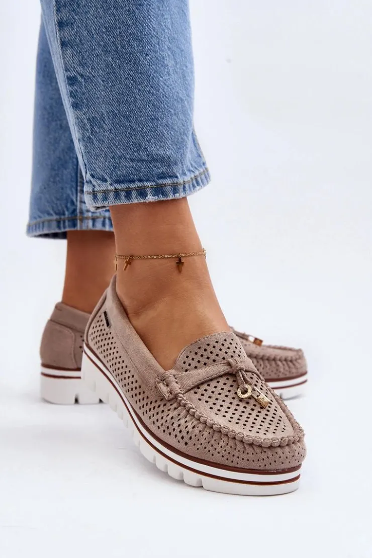 Damskie Boto Damskie Ażurowe Mokasyny Beżowe Twista
