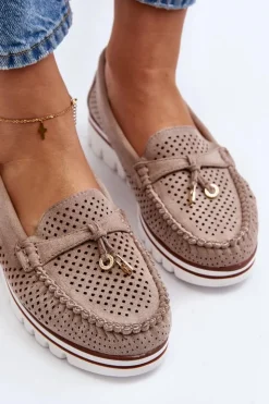 Damskie Boto Damskie Ażurowe Mokasyny Beżowe Twista