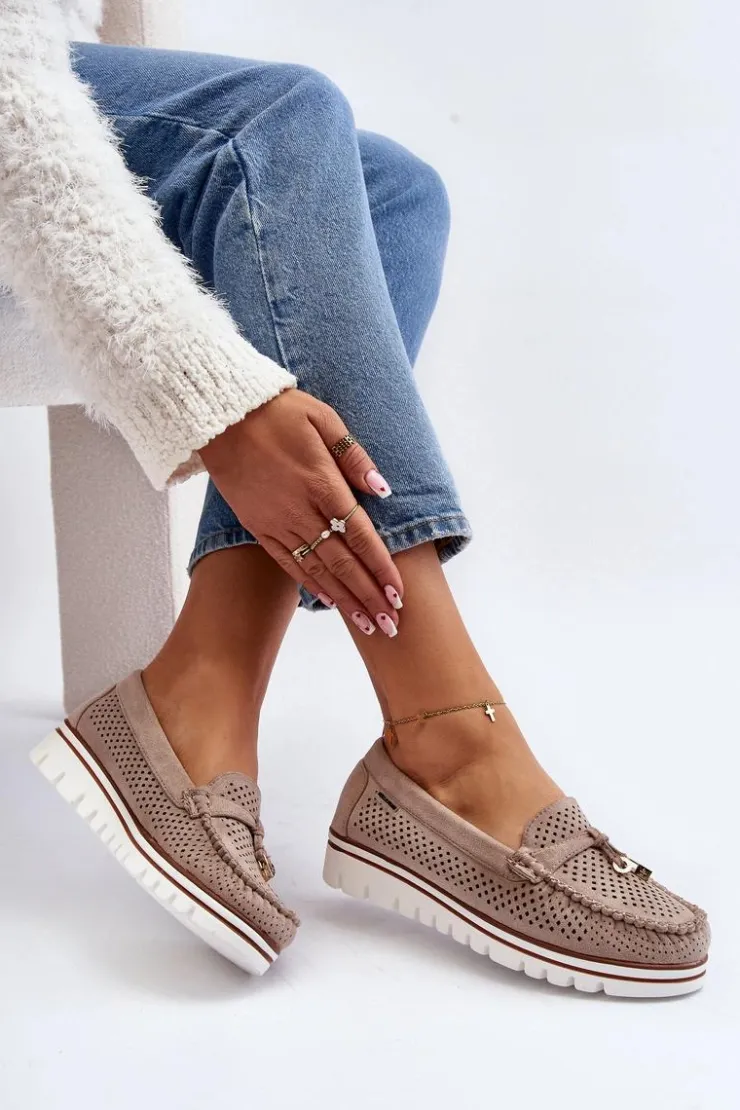 Damskie Boto Damskie Ażurowe Mokasyny Beżowe Twista