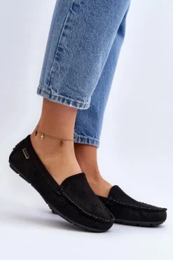 Boto Loafersy Damskie|Mokasyny Damskie Skórzane*Damskie Ażurowe Mokasyny Czarne Rasirna Czarny