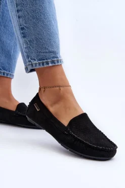 Boto Loafersy Damskie|Mokasyny Damskie Skórzane*Damskie Ażurowe Mokasyny Czarne Rasirna Czarny