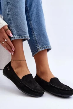 Boto Loafersy Damskie|Mokasyny Damskie Skórzane*Damskie Ażurowe Mokasyny Czarne Rasirna Czarny